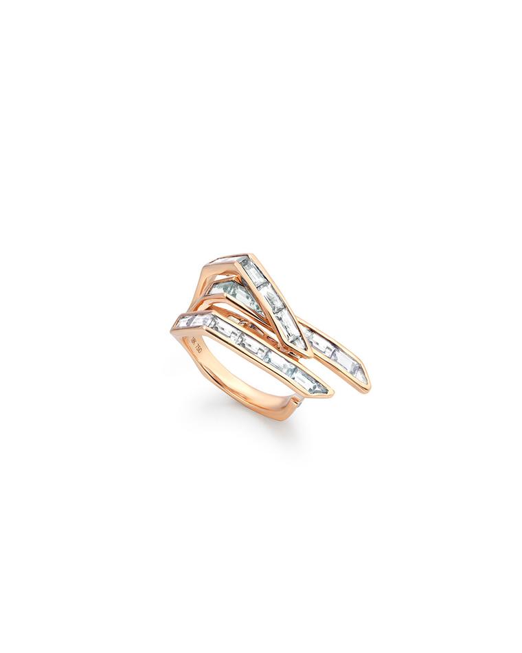 Tomasz Donocik's Electric Wing diamond ring in rose gold.